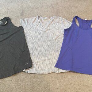 Ladies Bundle Athletic Tops White one size XLG , Gray makred Lg, Purple Size Med